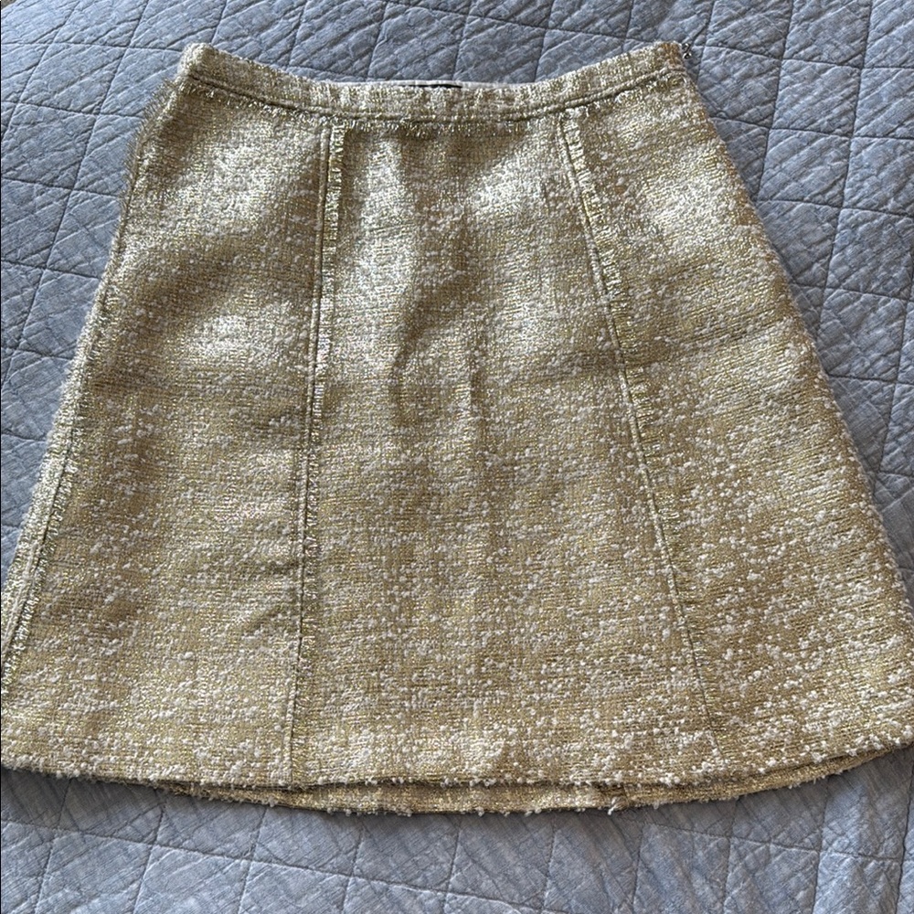 Pink Tartan Elegant Gold Tweed Skirt